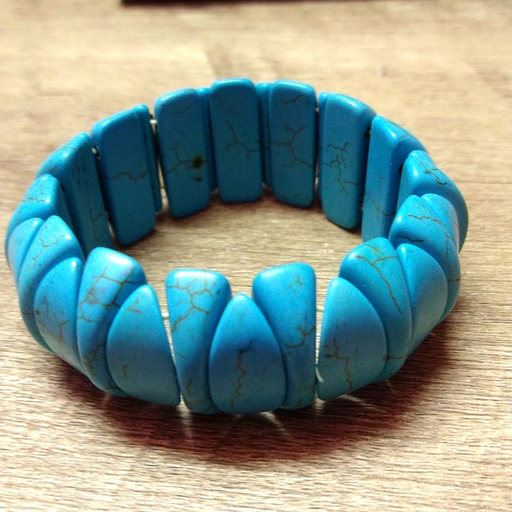 Turquoise Color With Marble Streaks of Brown Chunky Bracelet.
